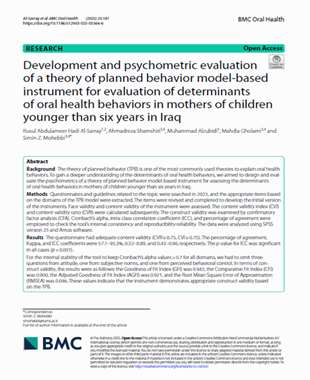 Development and psychometric evaluation of a theory of planned behavior model‑based instrument for evaluation of determinants of