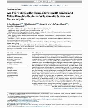 Are There Clinical Differences Between 3D-Printed andMilled Complete Dentures? A Systematic Review andMeta-analysis