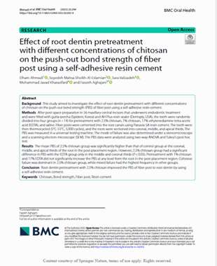 Effect of root dentin pretreatment with different concentrations of chitosan on the push-out bond strength of fiber post using a